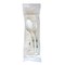 Boardwalk 5.86 in. 6-Piece Mediumweight Plastic Cutlery Fork/Knife/Napkin/Pepper/Salt/Spoon Kit - White (250/Carton)